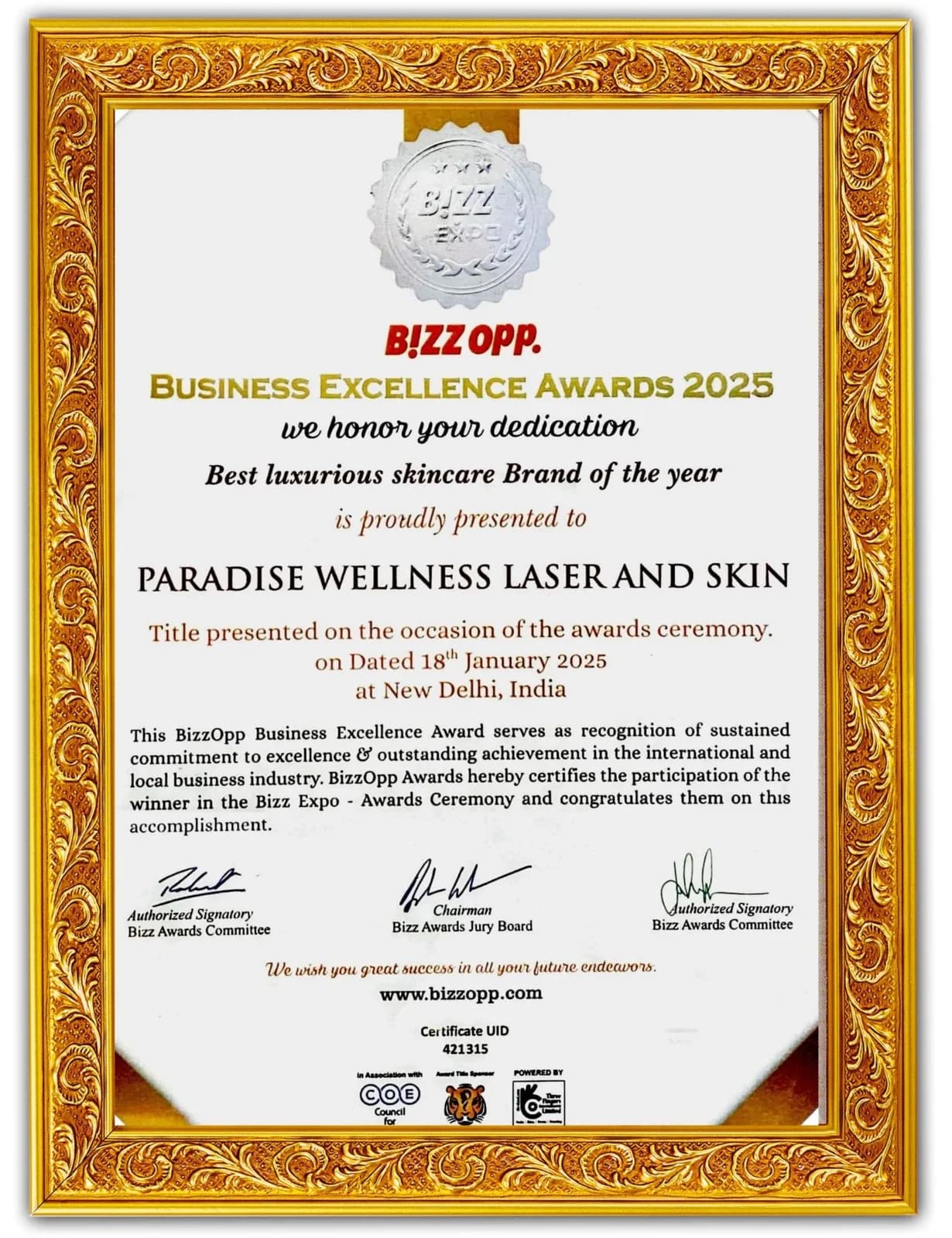 Best Luxurious Skincare Brand of the Year — BizzOpp Business Excellence Awards 2025