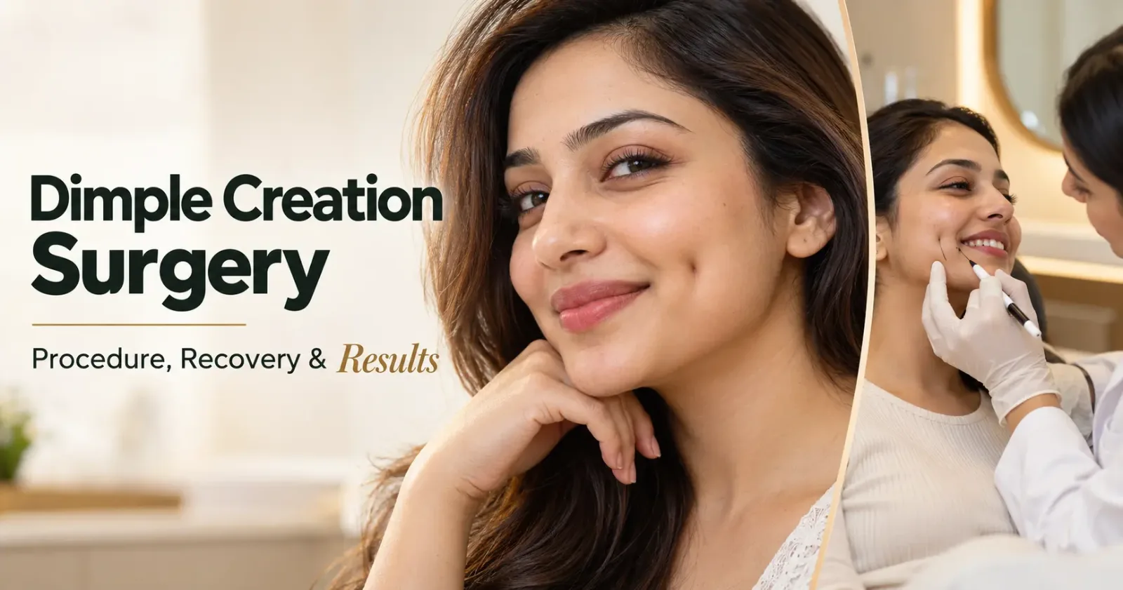 Dimple creation surgery showing natural cheek dimples and doctor marking the dimple position during consultation at Paradise Wellness.