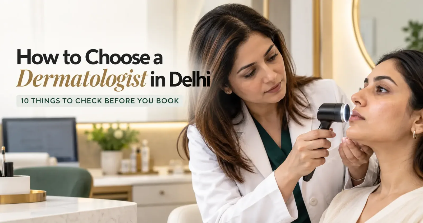 Dermatologist examining a patient's skin at a skin clinic in Delhi
