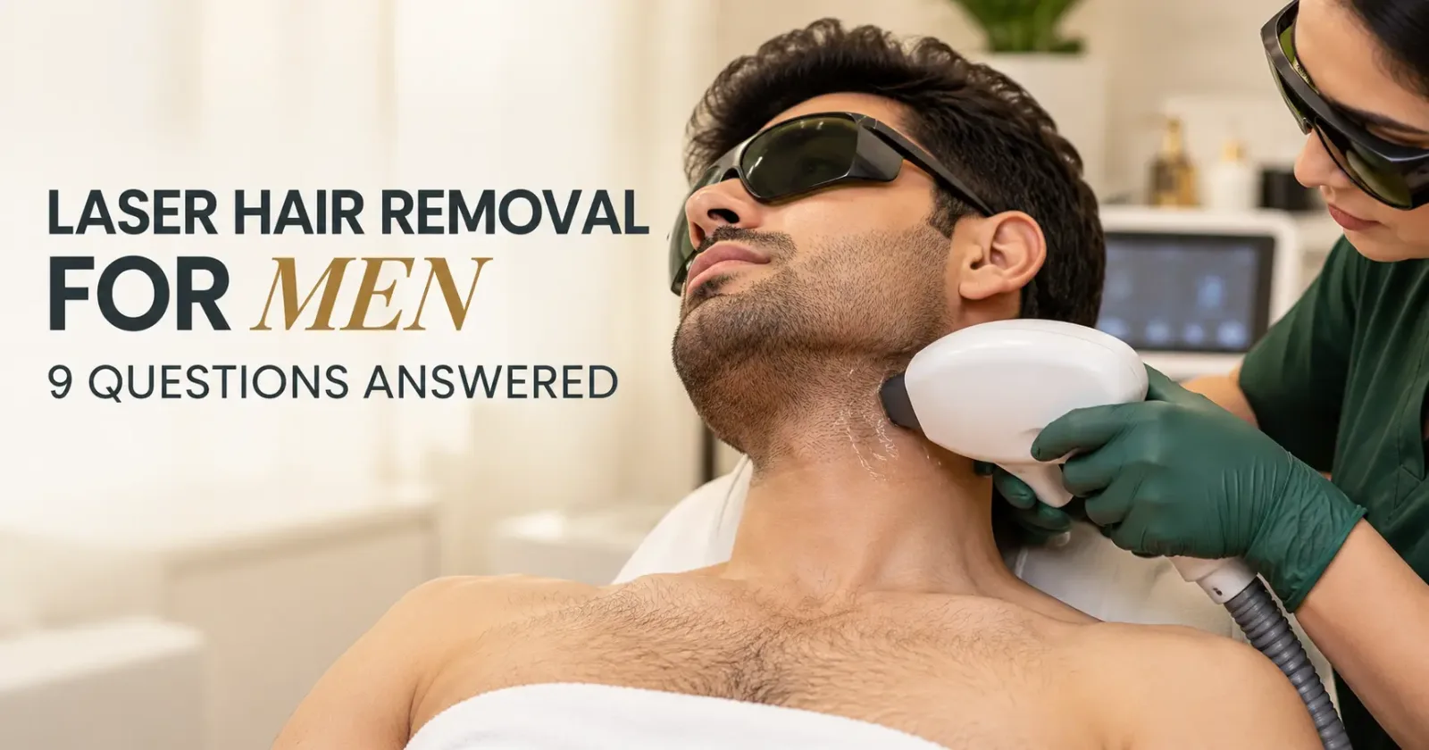 Laser hair removal for men on the beard line using a professional laser device at Paradise Wellness.