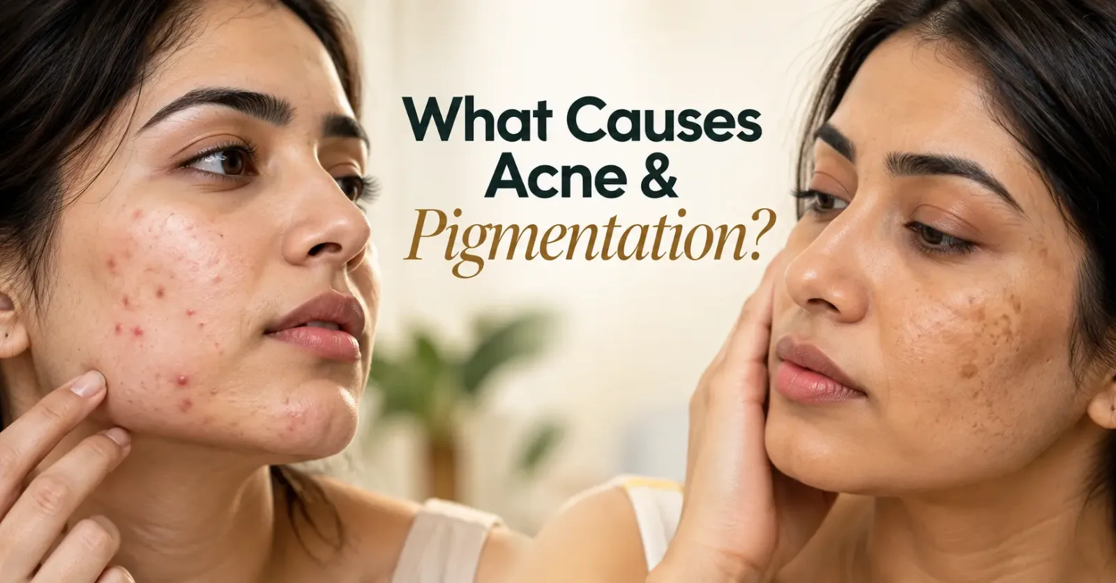 Close-up of acne-prone skin and facial pigmentation showing pimples and dark spots