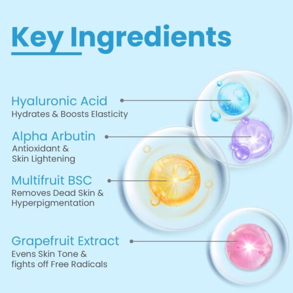 Ingredients list for FCL Brightening Complex, emphasizing key active components for enhanced skin clarity.